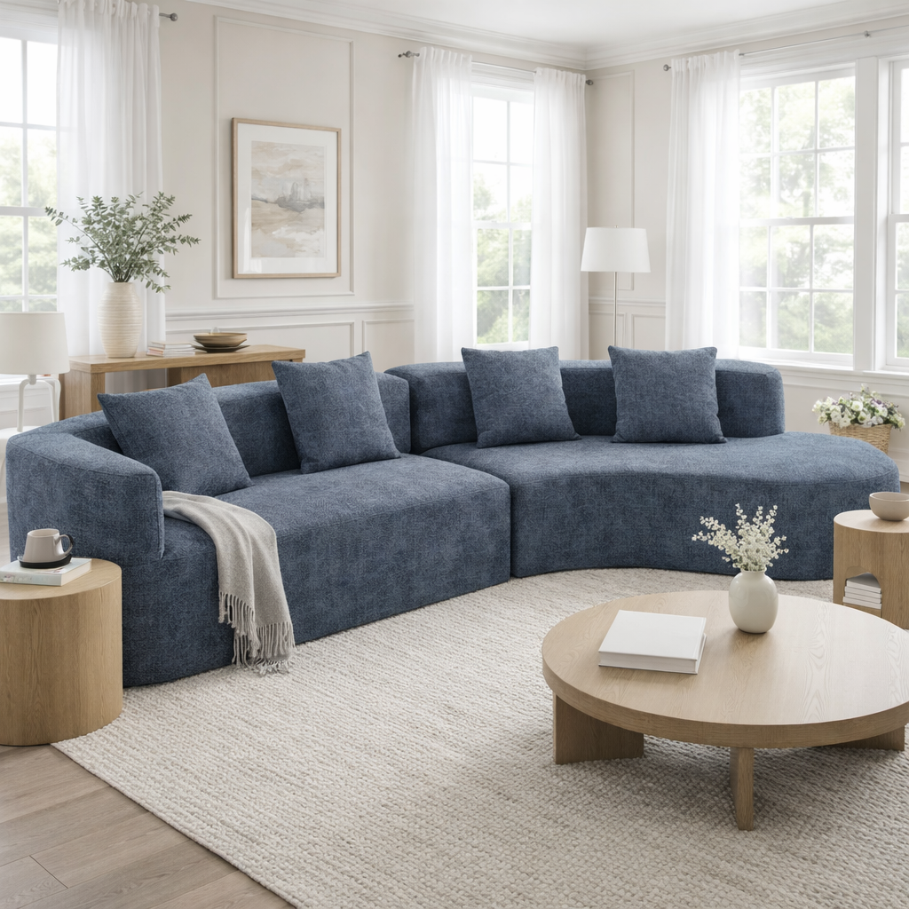 U_Style 132" Modern Sectional Sofa with Curved Design, 2-Piece Chenille Modular Couch with 4 Pillows, Plush Sponge & Spring Cushion, Large Sponge Modular Sofa for Living Room image 1