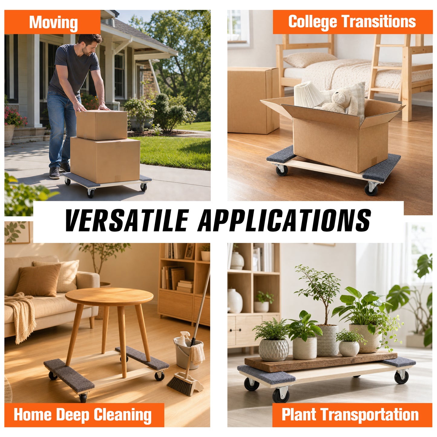 2 Pack Heavy Duty Moving Dolly Set, Grey Non-Slip Carpet Surface with 4 PP Swivel Casters Each, 2000 LBS Total Load Capacity Per Pair Multi-Purpose Furniture Transport Cart image 9