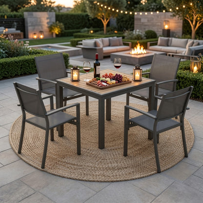 Set of 4, Heavy duty Metal Grey Outdoor Patio Chair – All Weather Textilene image 5