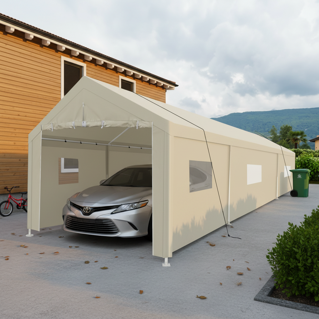 Carport, 10×30 Heavy Duty Portable Carport Garage Tent for Outdoor Storage Shelter white with window image 10
