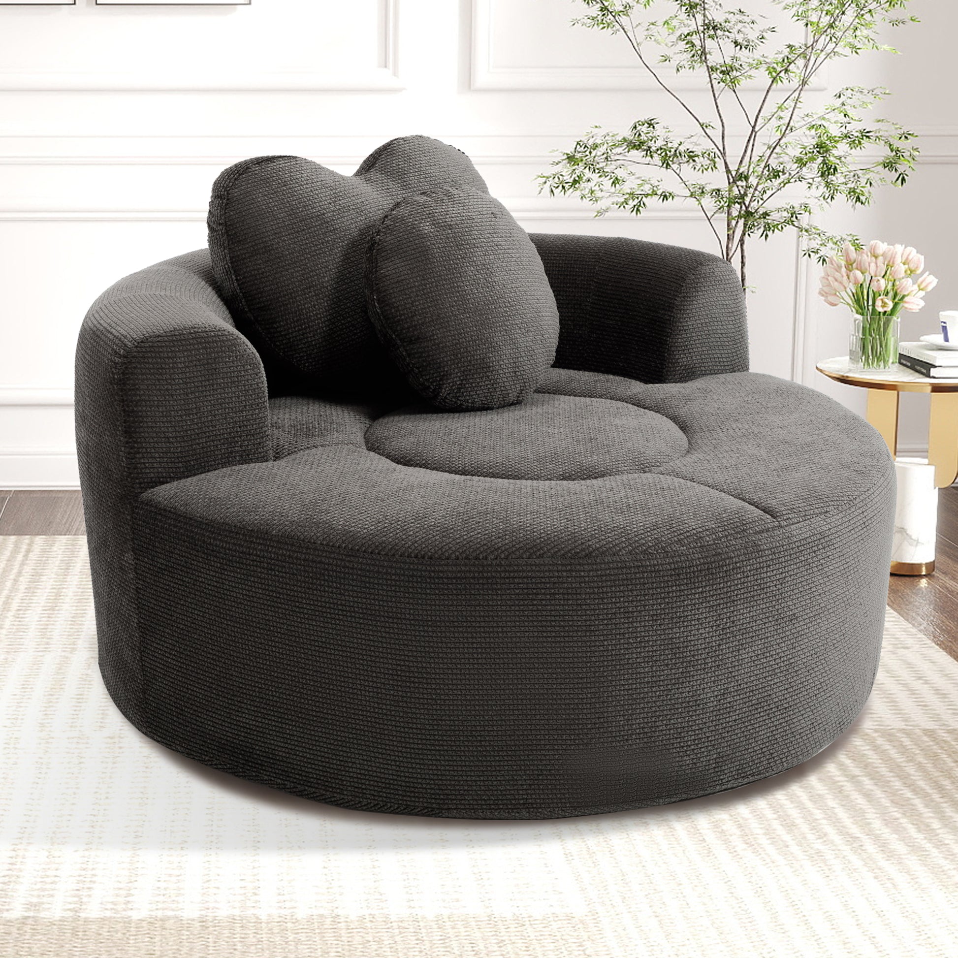 Round Sofa Bed with Memory Foam Sectional Couches for Living Room, Cloud Couch with three pillows, Black+gray image 1