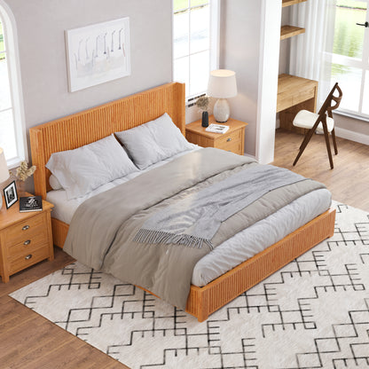 Solid Wood Platform Bed Frame with Headboard, No Box Spring Needed, Floor-standing bed, Easy Assembly, King Size, Natural image 4