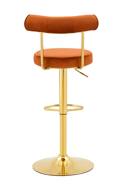 Soft Velvet Upholstered Swivel Adjustable Bar Chair with electroplated gold legs - Dining Room Living Room Bar Cafe Reception Desk Bar Stool(Rusty Orange, Set of 2) image 11