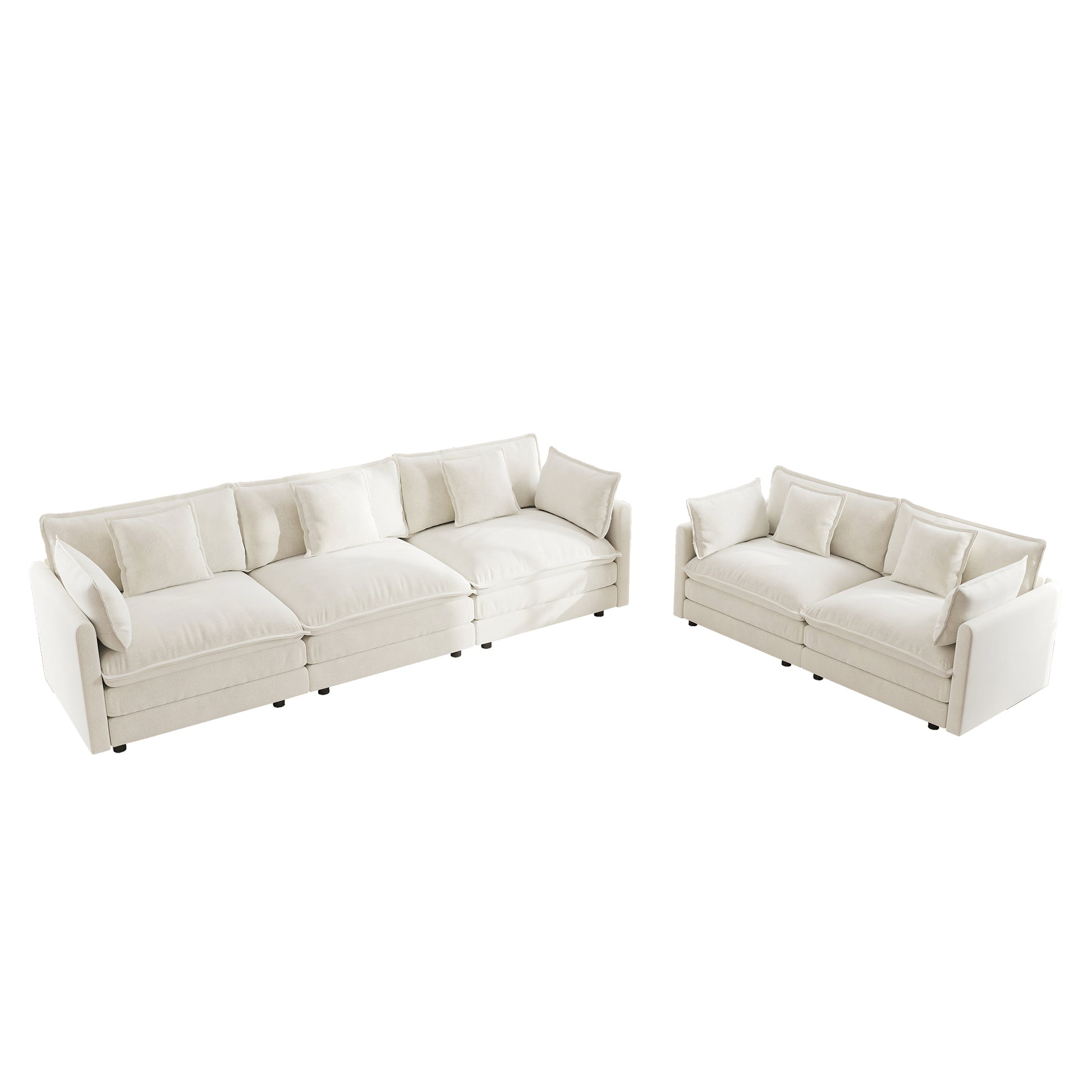 Sofa Set of 2 Chenille Couch, 2+3 Seater Sofa Set Deep Seat Sofa, Modern Sofa Set for Living Room, White Chenille image 4