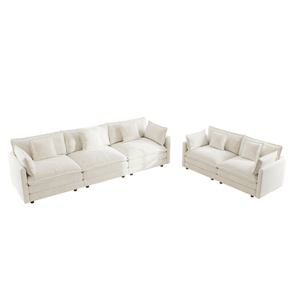 Sofa Set of 2 Chenille Couch, 2+3 Seater Sofa Set Deep Seat Sofa, Modern Sofa Set for Living Room, White Chenille image 4
