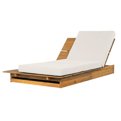 Acacia Wood Chaise Lounge with 4" Thick 3-Fold Cream Movable Cushion – Wide Teak Finish Patio Lounger, 3-Position Recliner, 400 lbs Capacity image 10