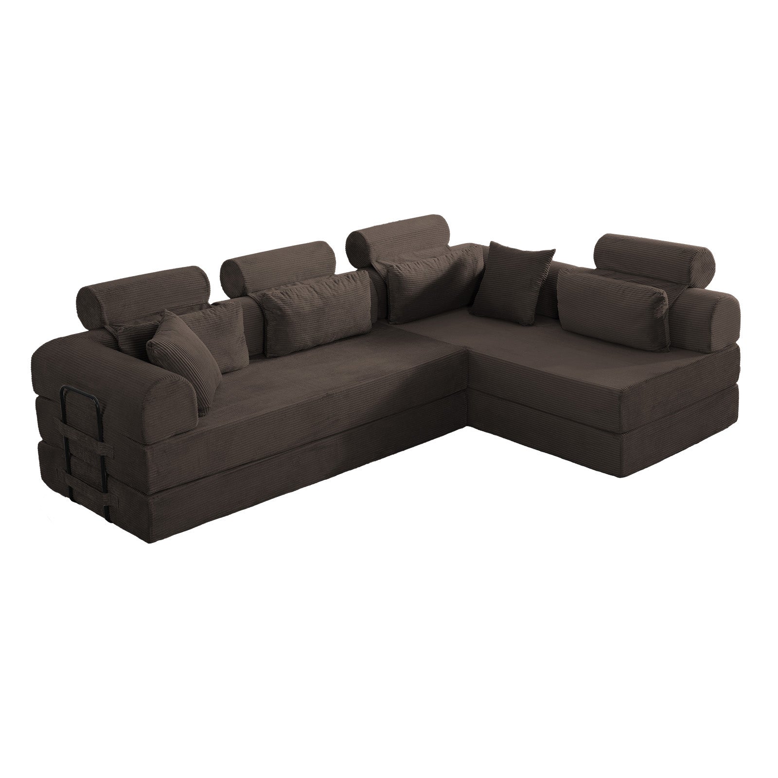L shape Modular Sectional Sofa, Compressed Sectional Sofa Modern Minimalist Style Corduroy Couch,Unfold into a bed, Bedroom, Comfy Compressed Sofa Couch Space-Efficient Design(Brown) image 4