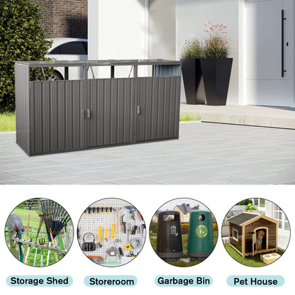 Garbage Bin Shed Stores 3 Trash Cans Metal Outdoor Bin Shed for Garbage Storage,Stainless Galvanized Steel, Bin Shed for Garden Yard Lawn,Grey image 9