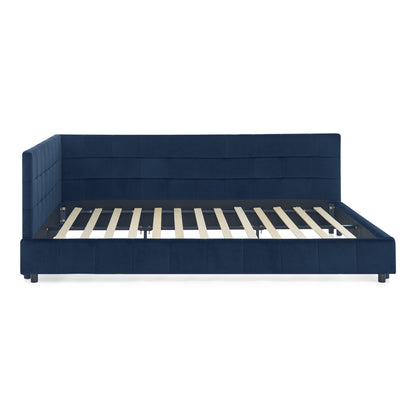 Queen Size Upholstered Tufted Bed Frame, Sofa Bed Frame with Comfortable Backrest and Armrests, Queen Size Bed for Bedroom, Living Room,Velvet, DARK BLUE(85.5''*64.5''*30.5'') image 5