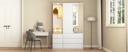 Wardrobe Closet 71.7" H, Bedroom Wooden Wardrobe with 2 Doors 6 Drawers, Modern Clothing Storage Cabinet Combination with Storage Shelves and Hanging Rail, White image 5
