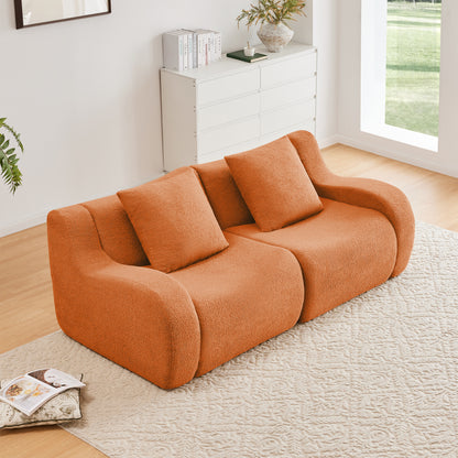 Soft Teddy Fabric Boneless Sofa,No Assembly Required Streamlined Design,Anti-Slip Design 32D High Density Sponge Living Rooms Bedrooms,Orange image 2