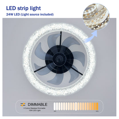 Acrylic Ice Brick Fan Light,LED Light Source and Remote Control, 3000-6500K Dimmable Modern Flush Mount LED Fan Light, 6 Speeds, Quiet DC Motor For Living room, Bedroom,Kitchen----Matte Black image 12