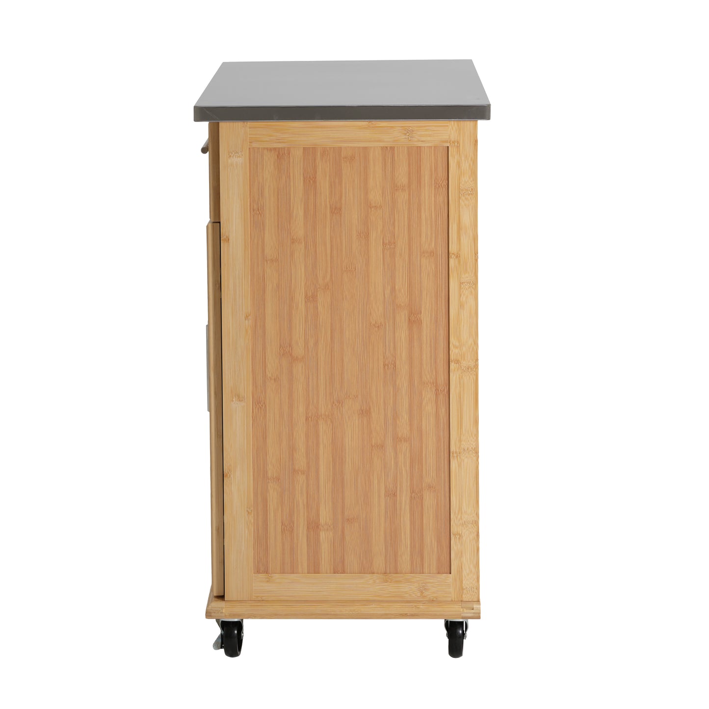 Indoor Compact Bamboo Rolling Kitchen Cart with Stainless Steel Top – Mobile Storage Island with Drawer & Cabinet for Small Spaces image 9