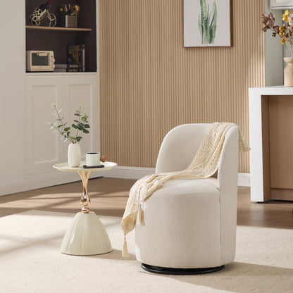 Set Of 1 Upholstered Kitchen & Dining Room Barrel Chair, Mid Century Modern Round Linen Dining Chair, 360 Degree Swivel Comfy Armless Accent Makeup Vanity Side Chair for Bedroom Living Room image 3