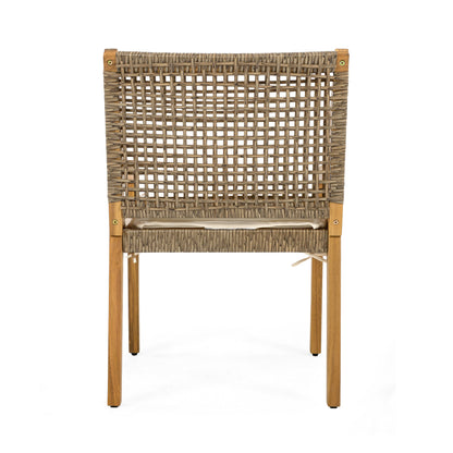 Outdoor Dining Set – Premium Acacia Wood Della Table & Wicker Chairs with Cream Cushion for Comfortable Dining Experience,Suitable for large gatherings(1 Table + 6 Chairs) image 11