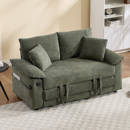 58 inch 3-in-1 Upholstered Futon Sofa Convertible Floor Sofa bed,Foldable Tufted Loveseat with Pull Out Sleeper Couch Bed,Folding Mattres Love Seat Daybed W/Side Pockets for Living Room Green image 4