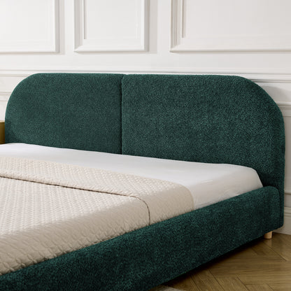 King Size Upholstered Bed Frame, Modern Minimalist Style with Tall Curved Headboard, Premium Circle Yarn Fabric & Sturdy Leg Support, Mattress Not Included-Green image 4