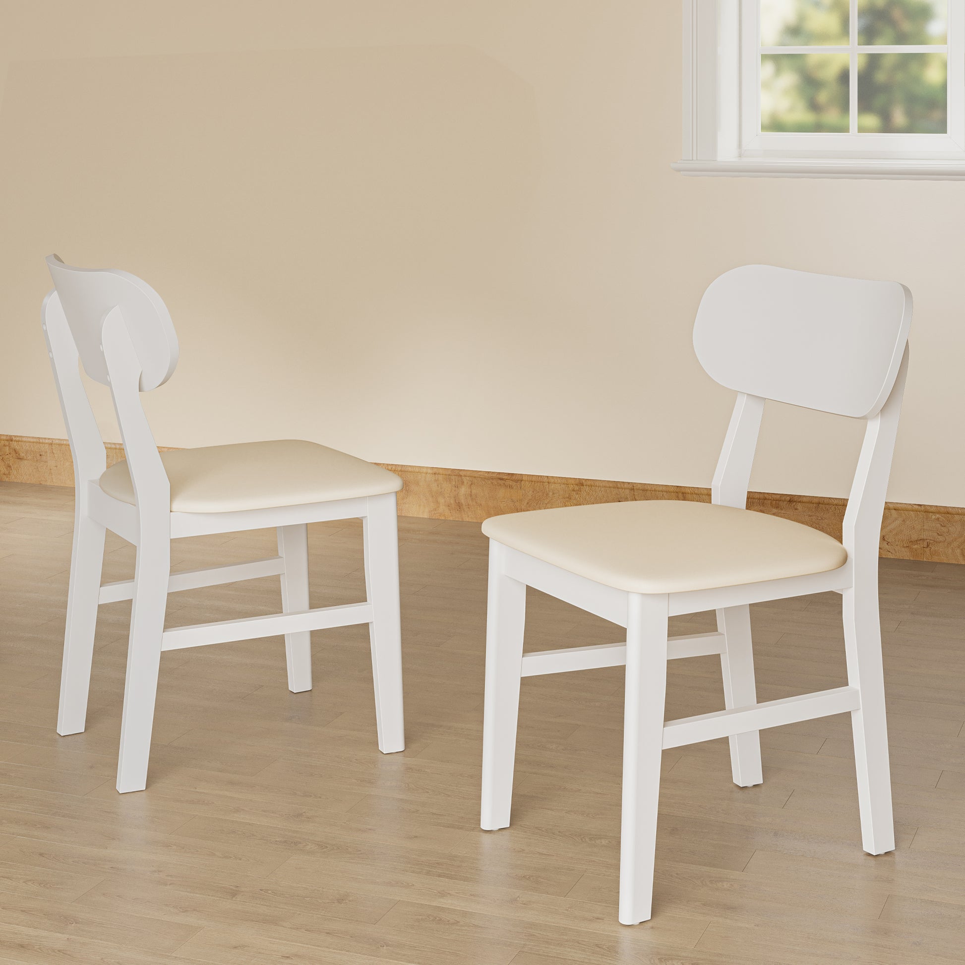 Farmhouse Dining Chairs Set of 2, Modern Faux Leather Upholstered Kitchen&Dining Room Chairs, Side Seating for Kitchen, Dining Room, Living Room, Home Office, Terrace, Courtyard, 350LBS Capacity, Whit image 1