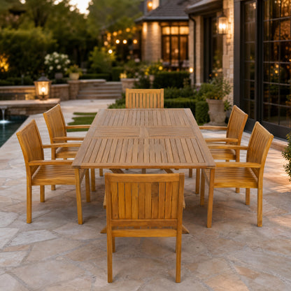 7 Pieces Acacia Wood Outdoor Dining Set s,Modern 6 Chairs 1 Large Table,Dining Furniture Set for Lawn, Backyard, Garden Deck,Poolside,Teak image 5