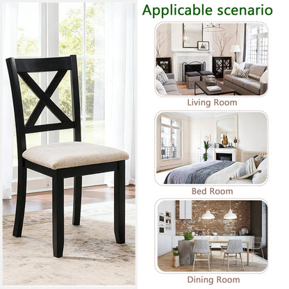 Dining Chairs Only, Wooden Dining Chairs Set of 4, Kitchen Chair with Padded Seat, Upholstered Side Chair for Dining Room, Living Room, Kitchen, Black & Beige two tone image 5