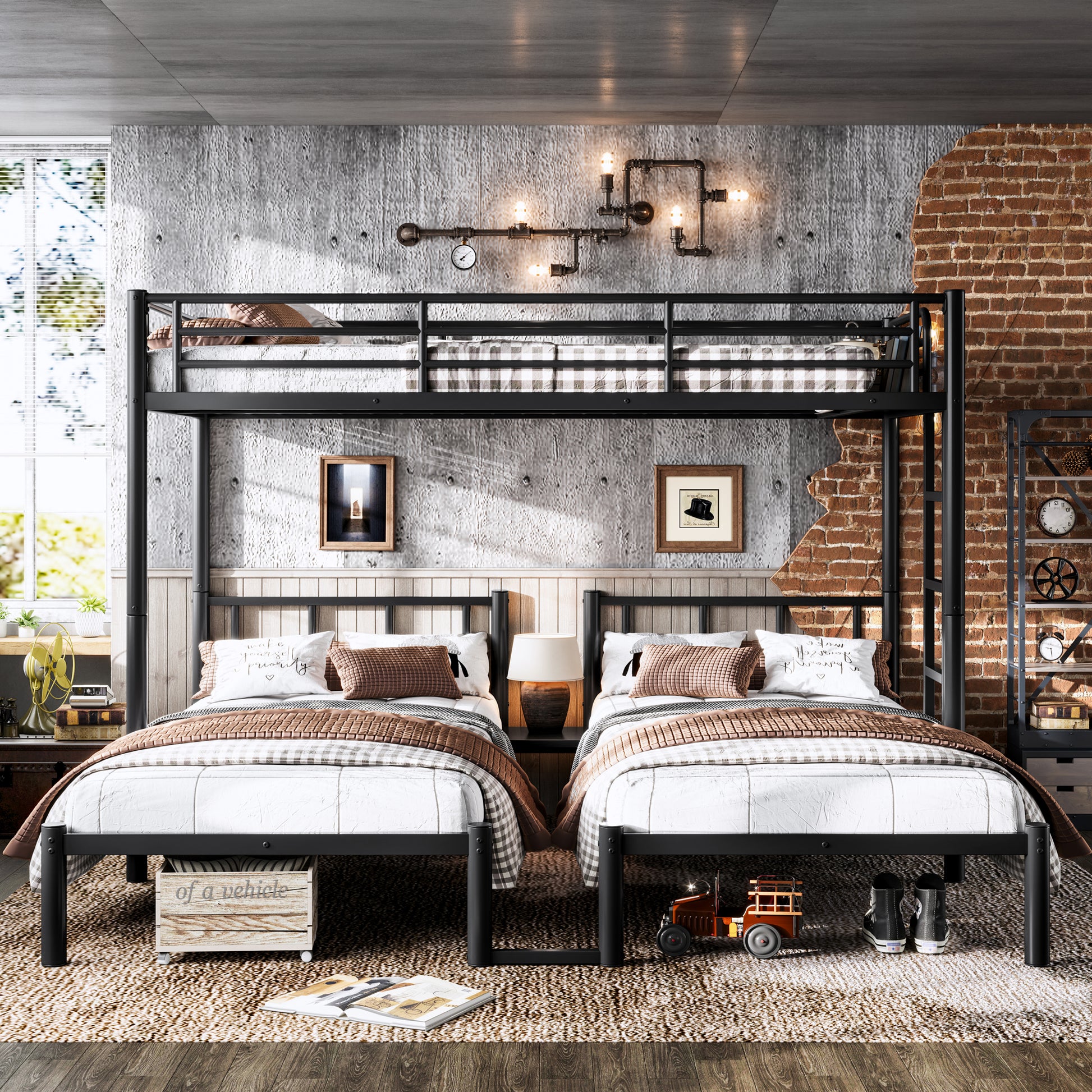 Twin over Twin & Twin Bunk Beds for 3, Twin XL over Twin & Twin Bunk Bed Metal Triple Bunk Bed, Black image 3