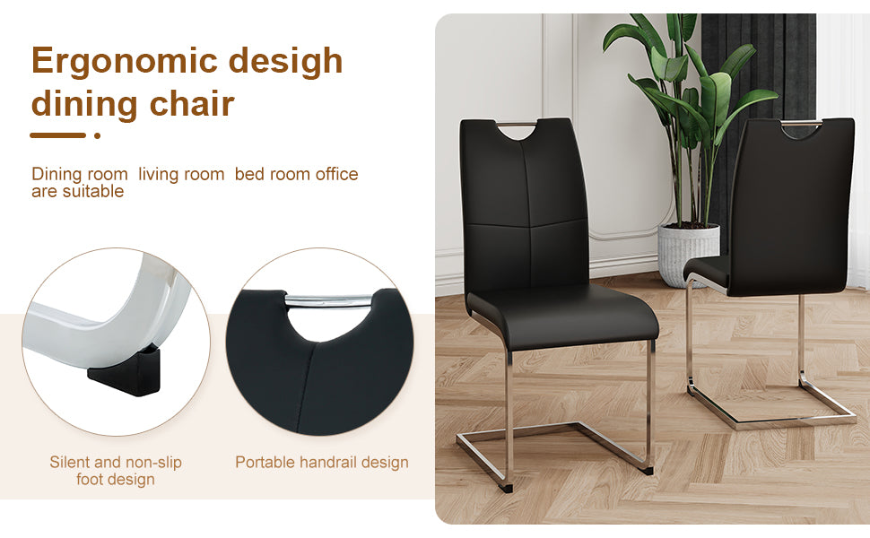 Modern Dining Chairs with Faux Leather Padded Seat Dining Living Room Chairs Upholstered Chair with Chrome Metal Legs Design for Kitchen, Living, Bedroom, Dining Room Side Chairs Set of 2 image 10