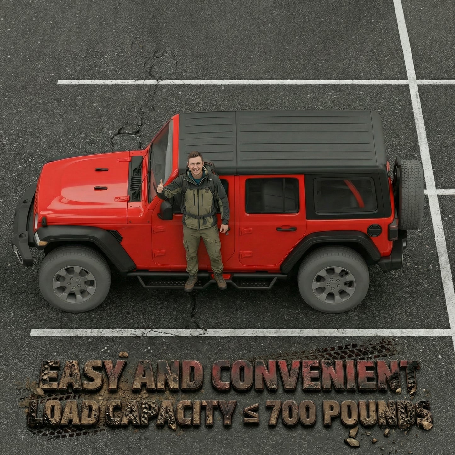 Running Boards with Two Stairs Design All-Steel Build, Bolt-on Side Steps Compatible with 2018-2026 Jeep Wrangler JL 4 Doors, Black Powder Coated Nerf Bar, Hexagonal Pipe Design. image 6