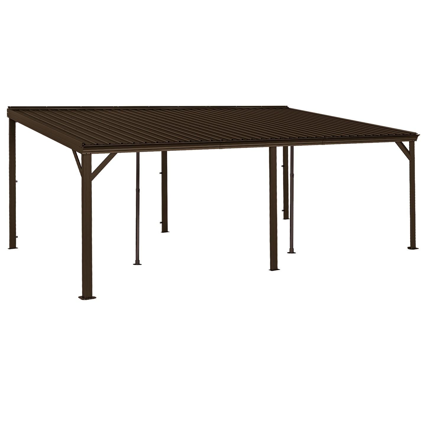 12x20FT Lean to Gazebo, Outdoor Hardtop Wall Mounted Gazebo with Sloping Galvanized Steel Roof, Upgraded Heavy Duty Mounted Shelter with Drainage System for Deck, Porch, Backyard,Brown image 1