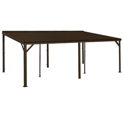 12x20FT Lean to Gazebo, Outdoor Hardtop Wall Mounted Gazebo with Sloping Galvanized Steel Roof, Upgraded Heavy Duty Mounted Shelter with Drainage System for Deck, Porch, Backyard,Brown image 1