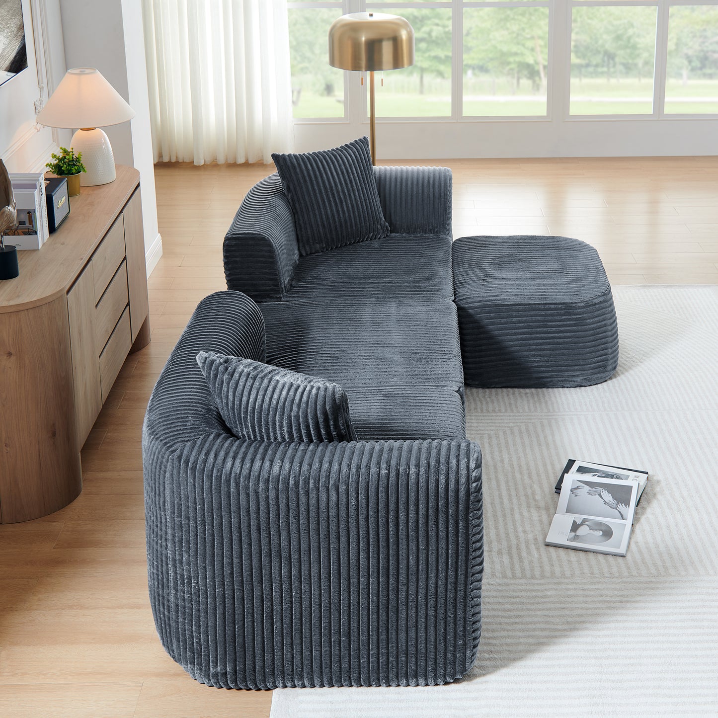114" Cloud Sectional Couch with L-Shape Chaise, Modular Sofa with Movable Ottoman, Upholstered Couches for Living Room Bedroom, No Assembly Required, Grey image 7