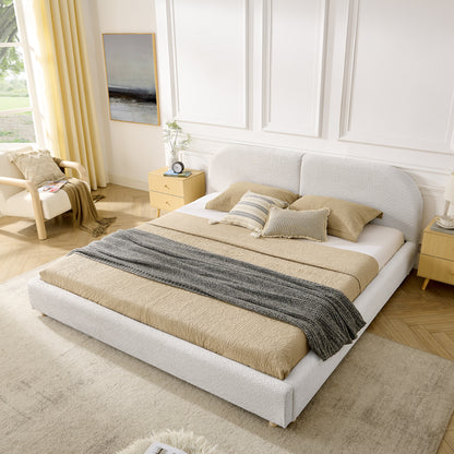 King Size Upholstered Bed Frame, Modern Minimalist Style with Tall Curved Headboard, Premium Circle Yarn Fabric & Sturdy Leg Support, Mattress Not Included-Beige image 2