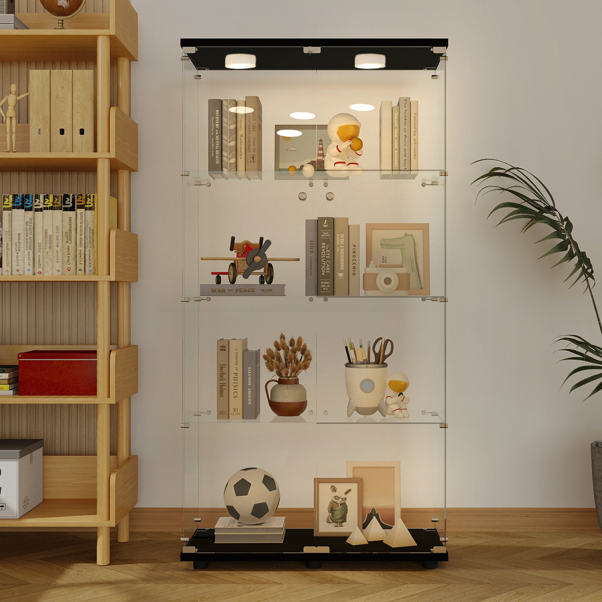 Tempered glass display cabinet with remote control LED lighting