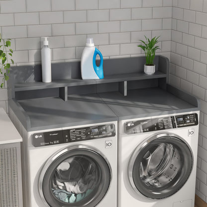 Washer Dryer Countertop with Non-slip Pads, Laundry Wood Shelf Topper with Edge, 54" Width x 27.5" Depth Double Layer Organizer for Washer and Dryer Laundry Hamper Counter Storage Organization (GRAY) image 1