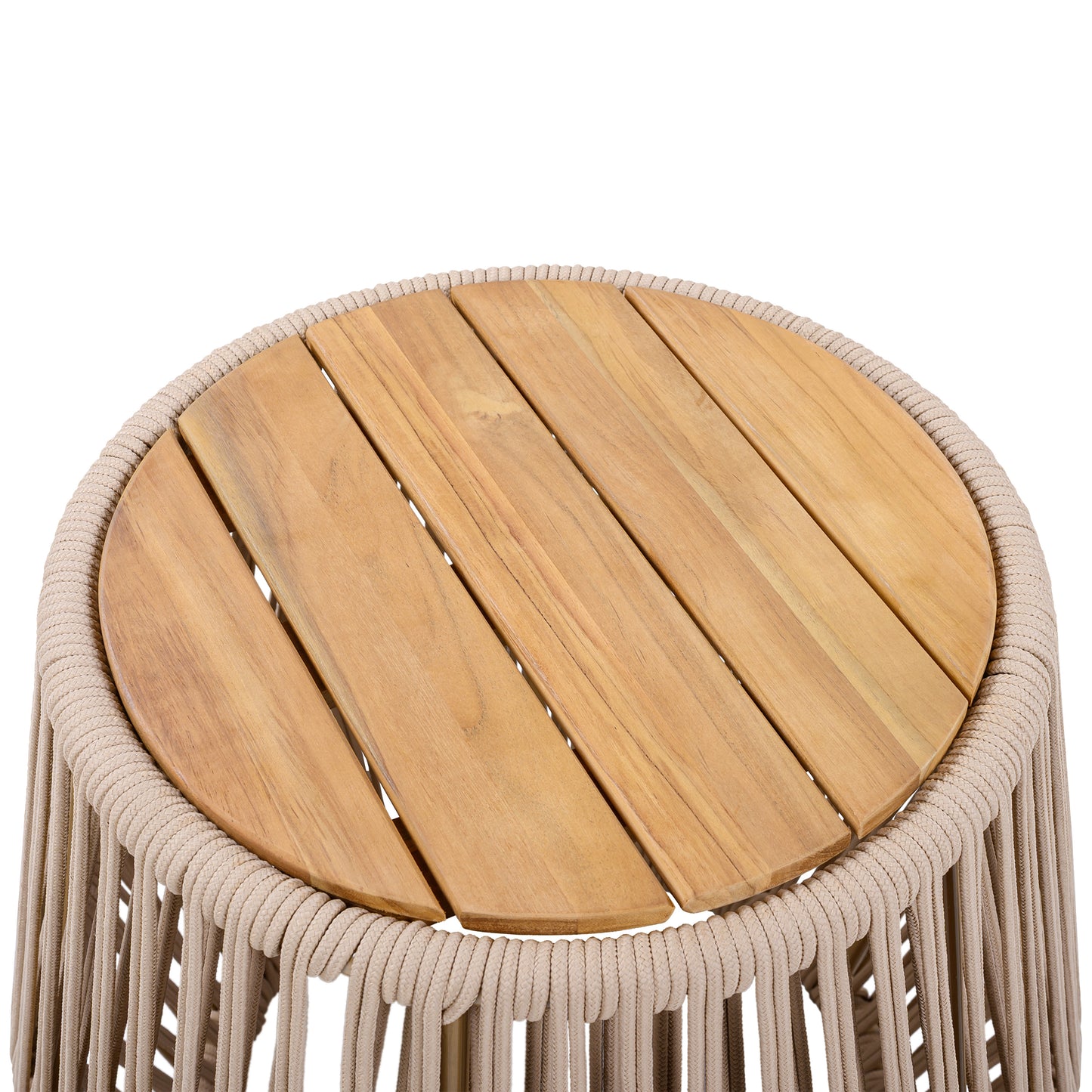 Acacia Wood Side Table with Beige Rope Base - Light Teak Finish, Modern Coastal Accent for Patio, Garden, Balcony & Indoor Use image 7