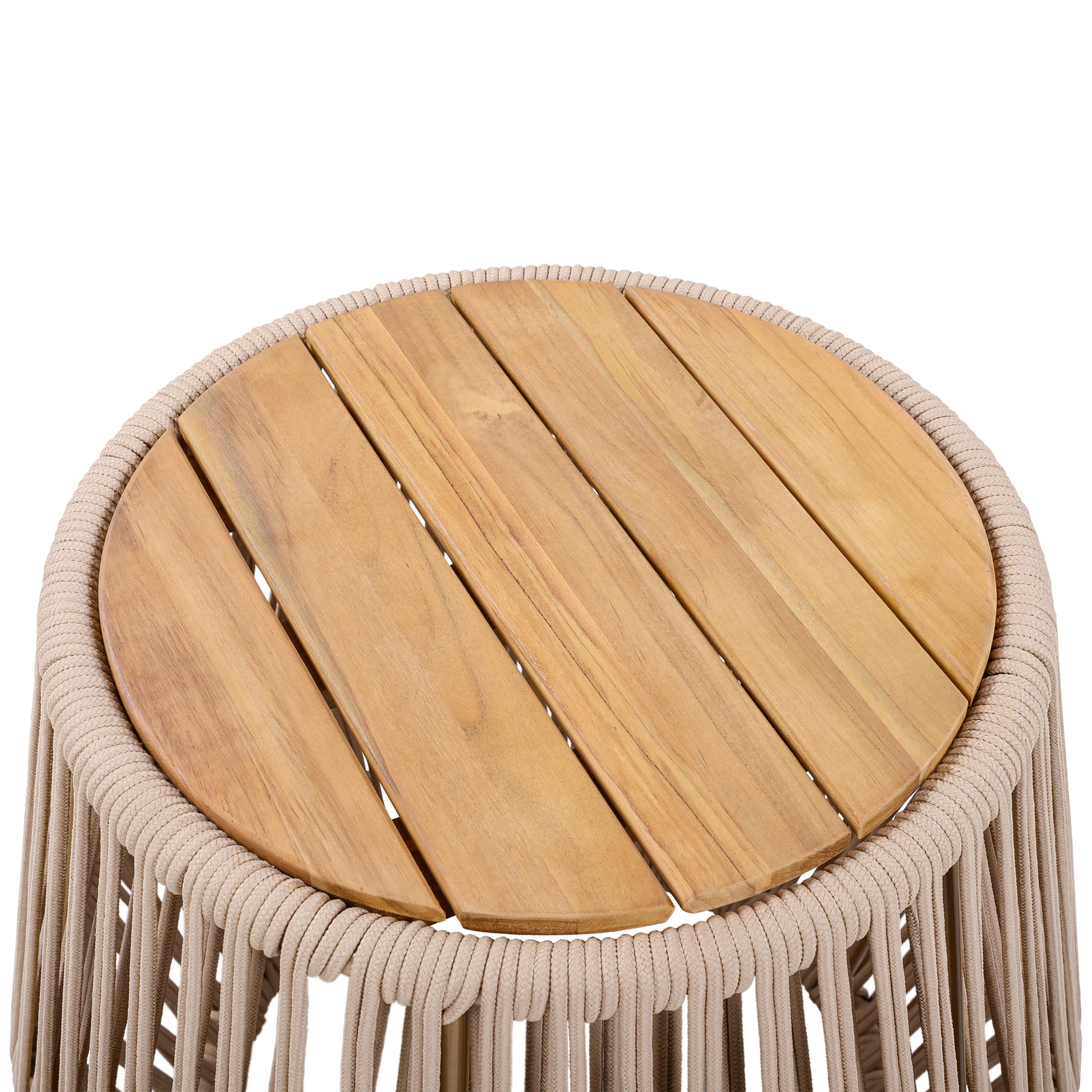 Acacia Wood Side Table with Beige Rope Base - Light Teak Finish, Modern Coastal Accent for Patio, Garden, Balcony & Indoor Use image 7