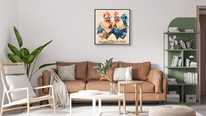 Farmhouse Rooster Wall Art, Rustic Chicken Pictures Wall Decor, Country Farm Coop Canvas Prints Painting, Framed Artwork for Kitchen Living Room Dining Room Bathroom Bedroom 24"x24" image 12