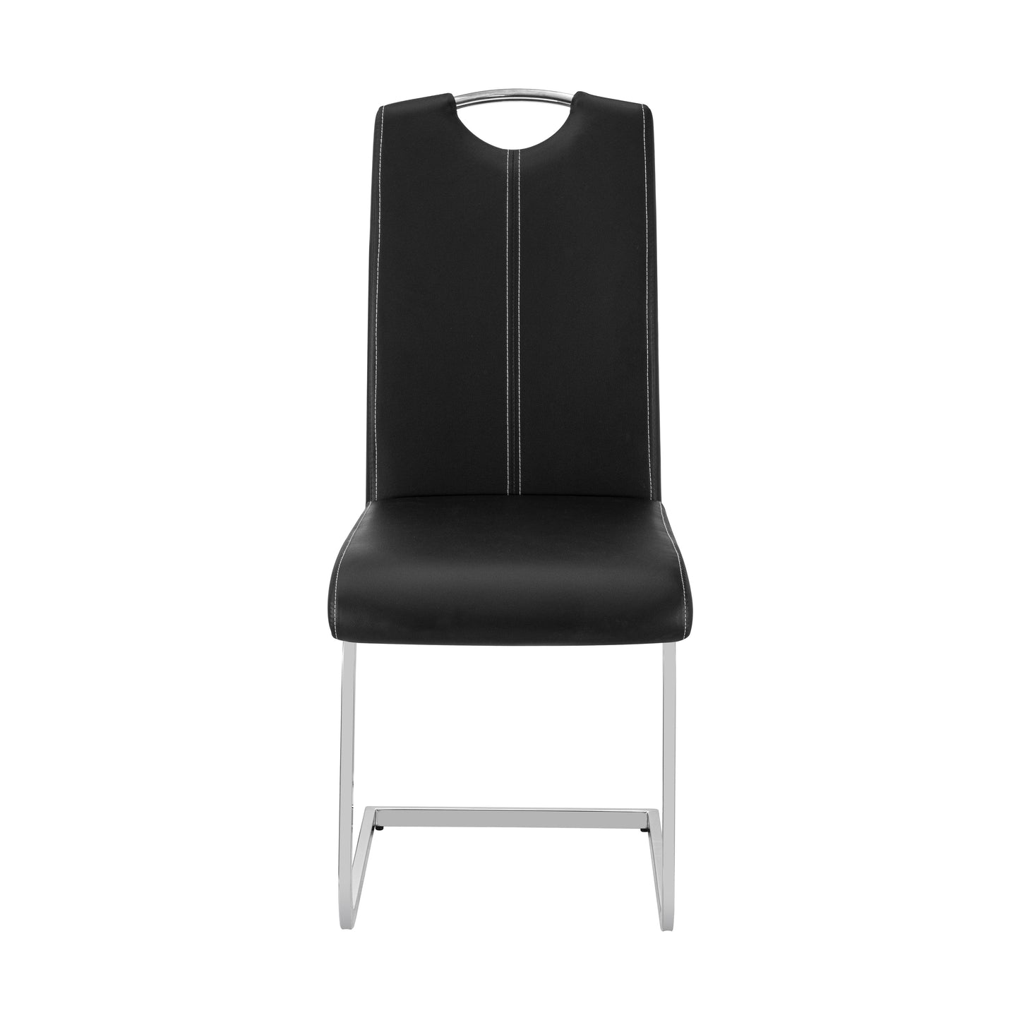 Modern Glam Dining Side Chairs Set of 2 Black Faux Leather Upholstery Chrome Finish Metal Legs Dining Room Furniture image 3