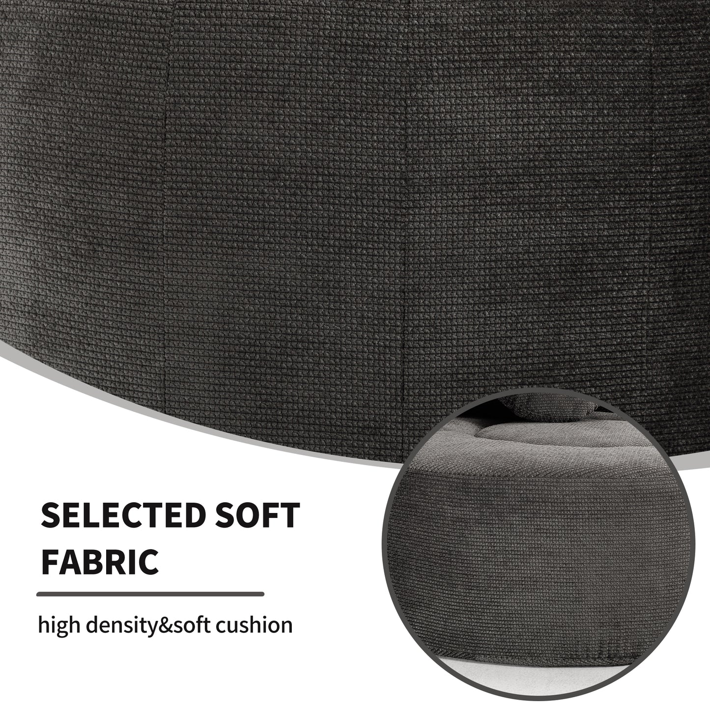 Round Sofa Bed with Memory Foam Sectional Couches for Living Room, Cloud Couch with three pillows, Black+gray image 6