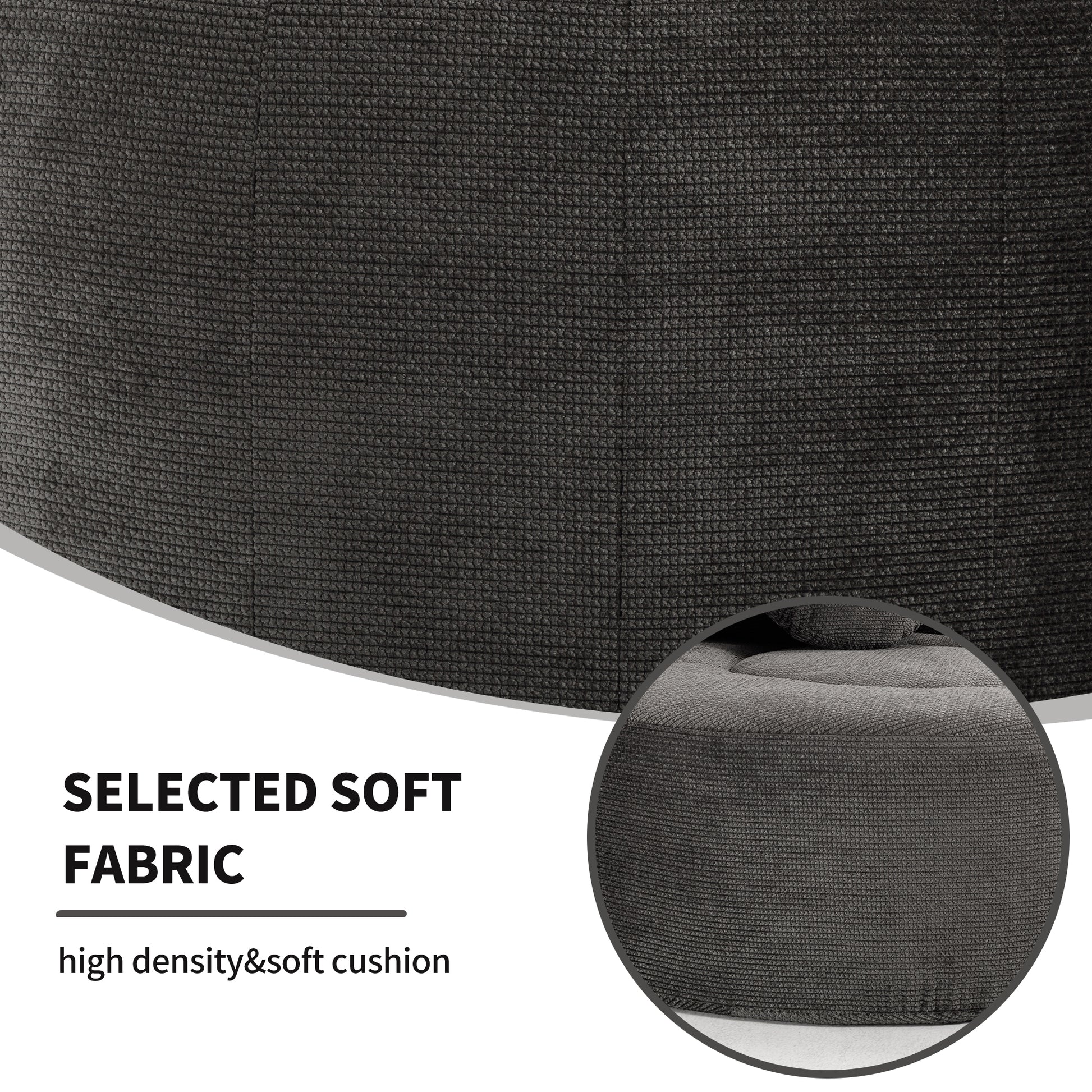 Round Sofa Bed with Memory Foam Sectional Couches for Living Room, Cloud Couch with three pillows, Black+gray image 6
