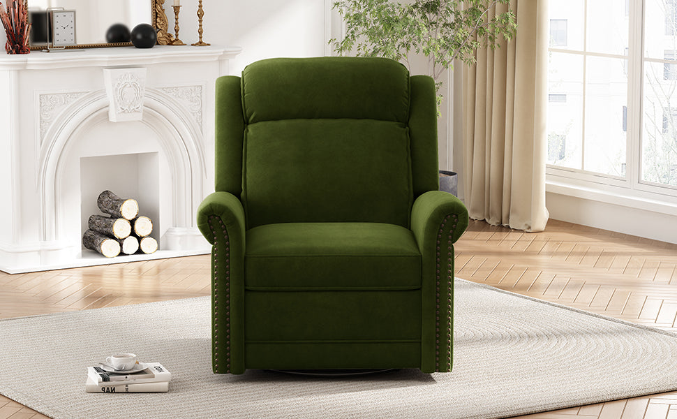 360° Swivel Recliner Manual Rocking Recliner Home Theater Manual Recliner Chair Nursery Rocker with Adjustable Backrest for Living Room, Green image 5