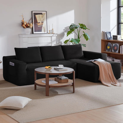 NEW 96.9" Cloud Sectional Couch with L-Shape Chaise,Modern Modular Sofa with Deep Seat, Upholstered Couches for Living Room Bedroom,No Assembly Required, (Corduroy Fabric),Black,Right image 1