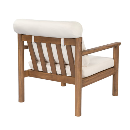 28" Mid-Century Modern Acacia Wood Outdoor Patio Chair, Weather-Resistant Deep Seating Lounge Chair with Bolster Pillow & Thick Cushions, Solid Wood Frame Accent Chair for Backyard, Poolside & Deck image 9
