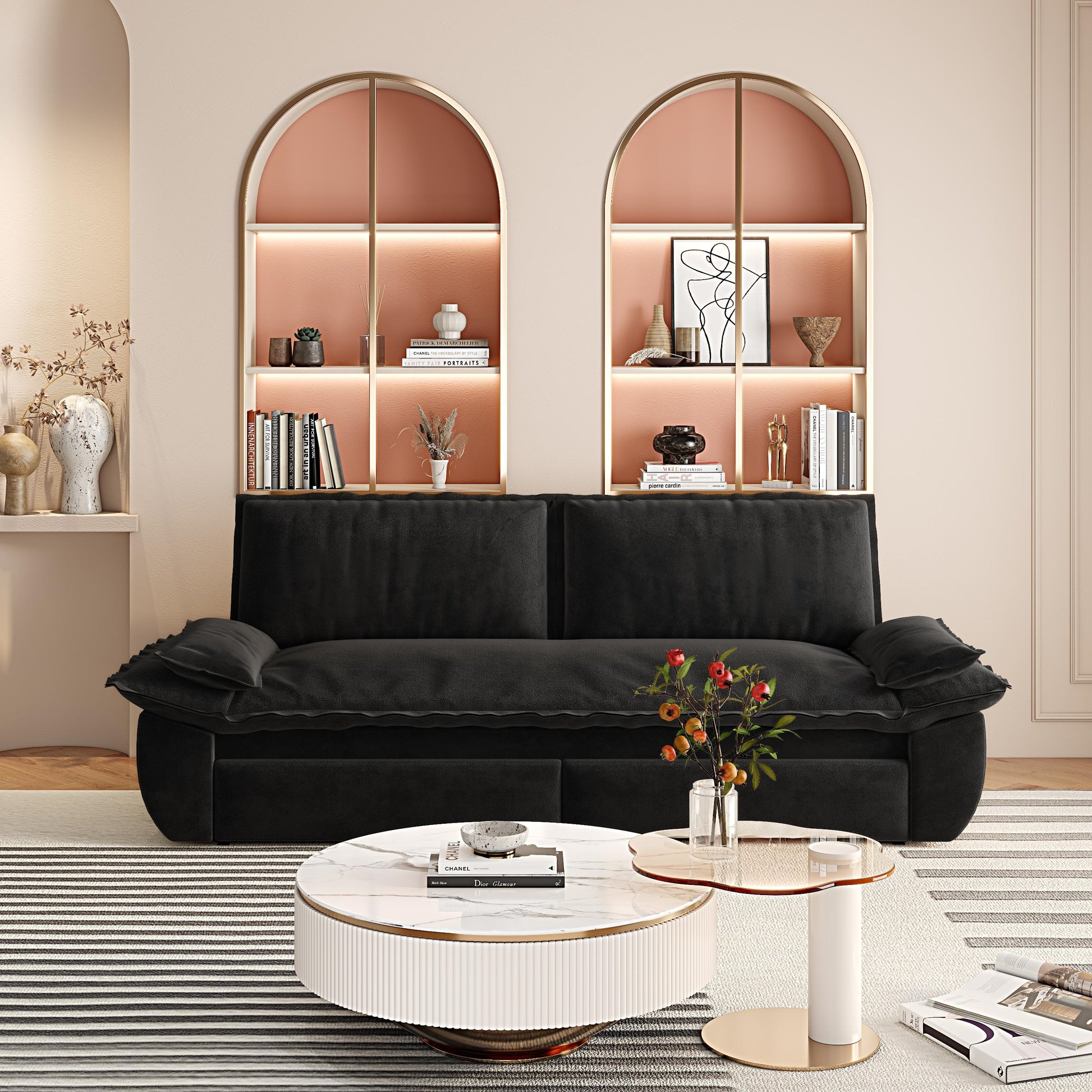 73.2"Queen Pull Out Sofa Bed,3-in-1 Convertible Sleeper Sofa,Multi-Functional Velvet Loveseat Bed, Black(Old sku: W1885S00050/W1885S00195/W1885S00228) image 5