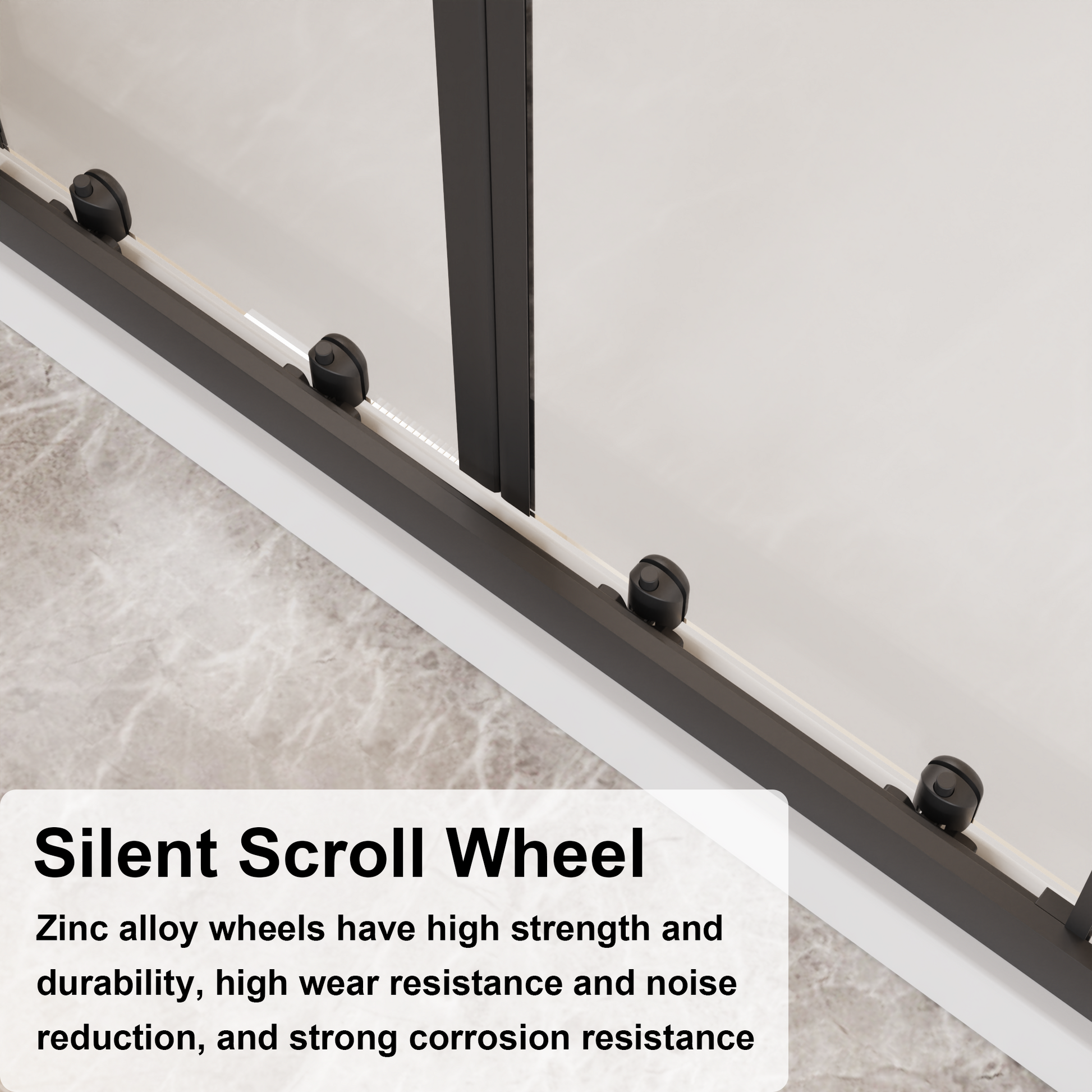 Framed Shower Sliding Door 60"x72", 4-Panel Center Opening Double Sliding Shower Door, 1/4" (6mm) Tempered Glass, Aluminum Frame with Stainless Steel Handles & Smooth Double Rollers, Black image 3