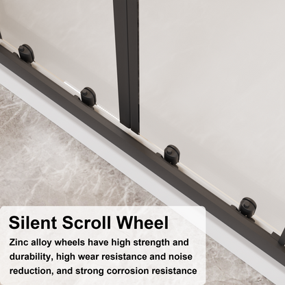 Framed Shower Sliding Door 60"x72", 4-Panel Center Opening Double Sliding Shower Door, 1/4" (6mm) Tempered Glass, Aluminum Frame with Stainless Steel Handles & Smooth Double Rollers, Black image 3