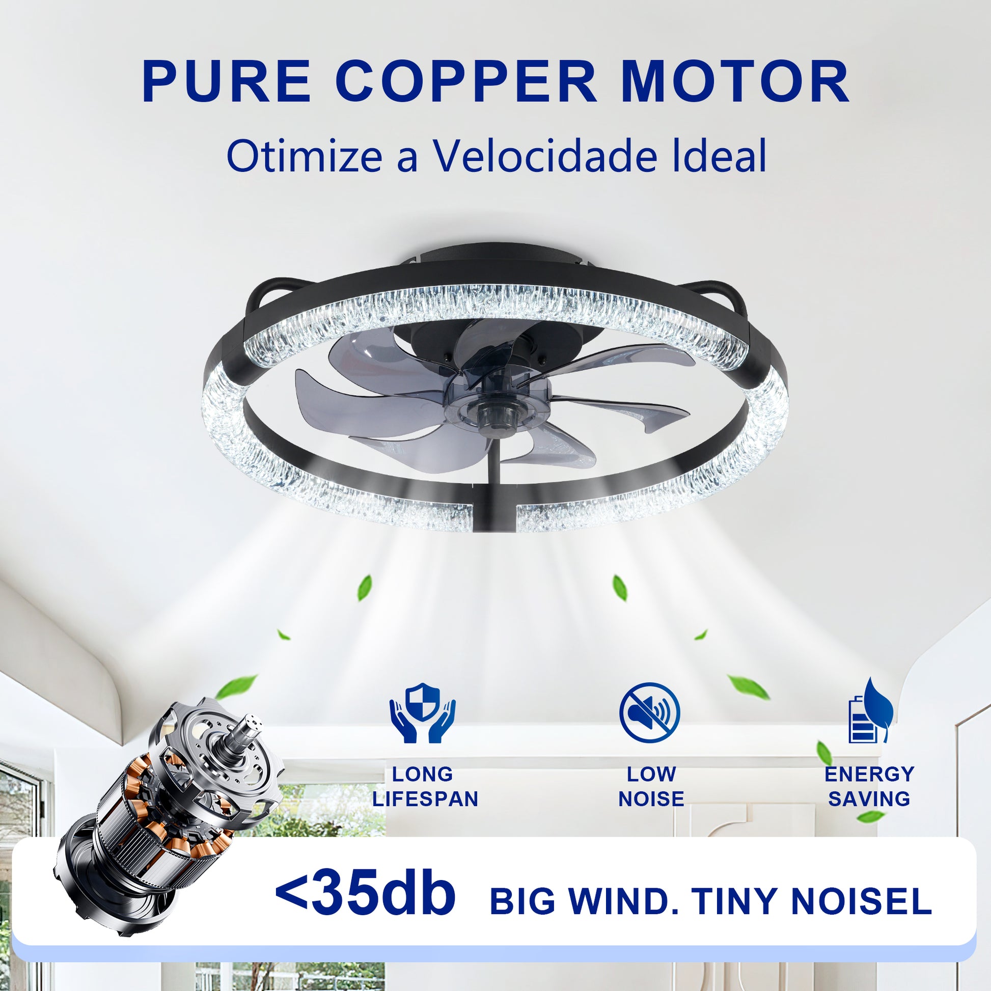 20" Ceiling Fans with Kit,LED Light Source and Remote Control, 3000-6500K Dimmable Modern Flush Mount LED Fan Light, 6 Speeds, Quiet DC Motor For Living room, Bedroom,Kitchen----Matte Black image 10