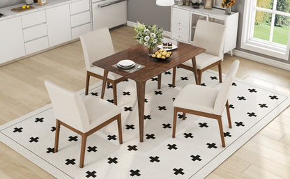 5-Piece Dining Table Set with One Solid Wood Frame Table and 4 Upholstered Chairs for Dining Room, Walnut+Light beige (same sku: N759S924557K / N759S004001K) image 2