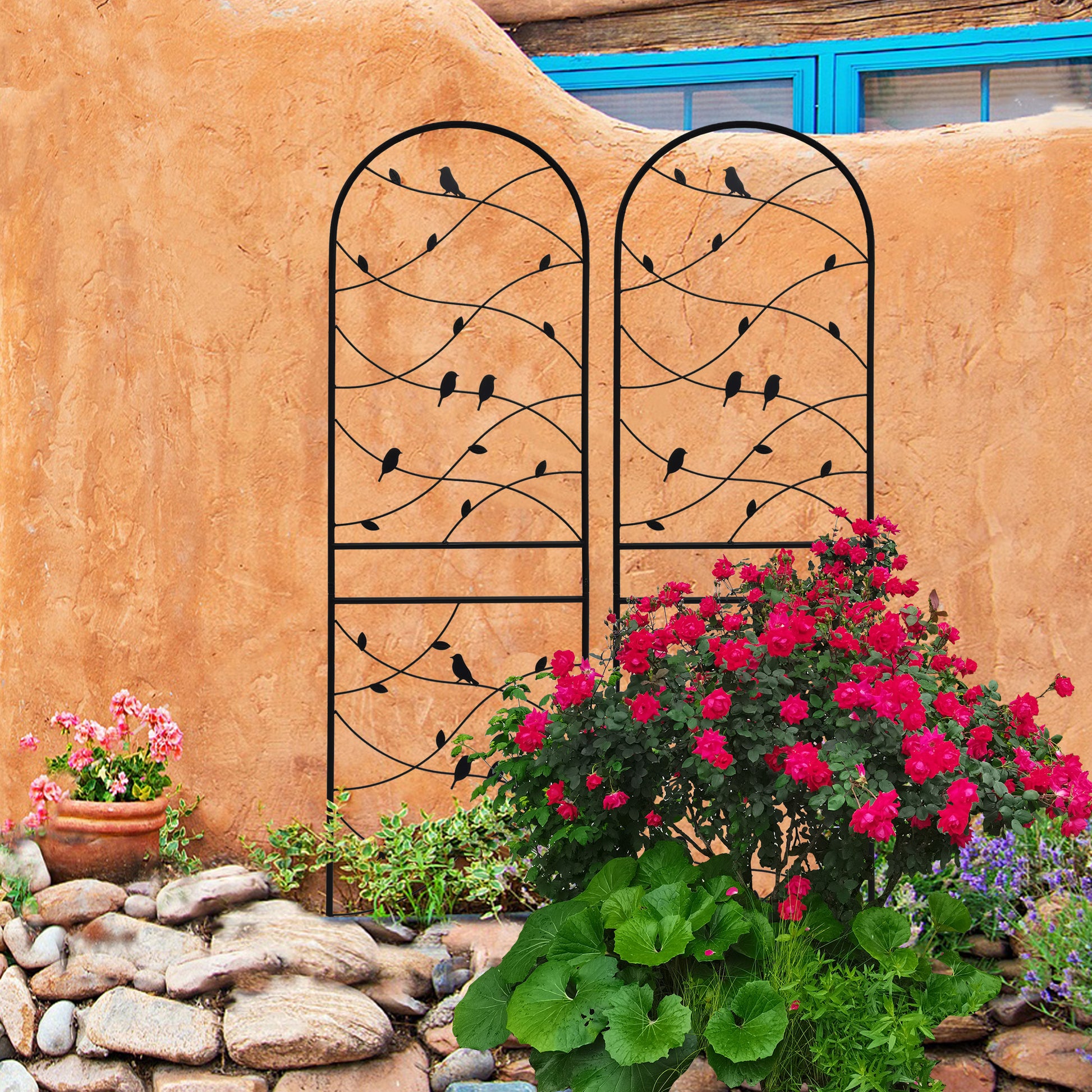 4 Pack Metal Garden Trellis 71" x 19.7" Rustproof Trellis for Climbing Plants Outdoor Flower Support Bird Deco Black image 7