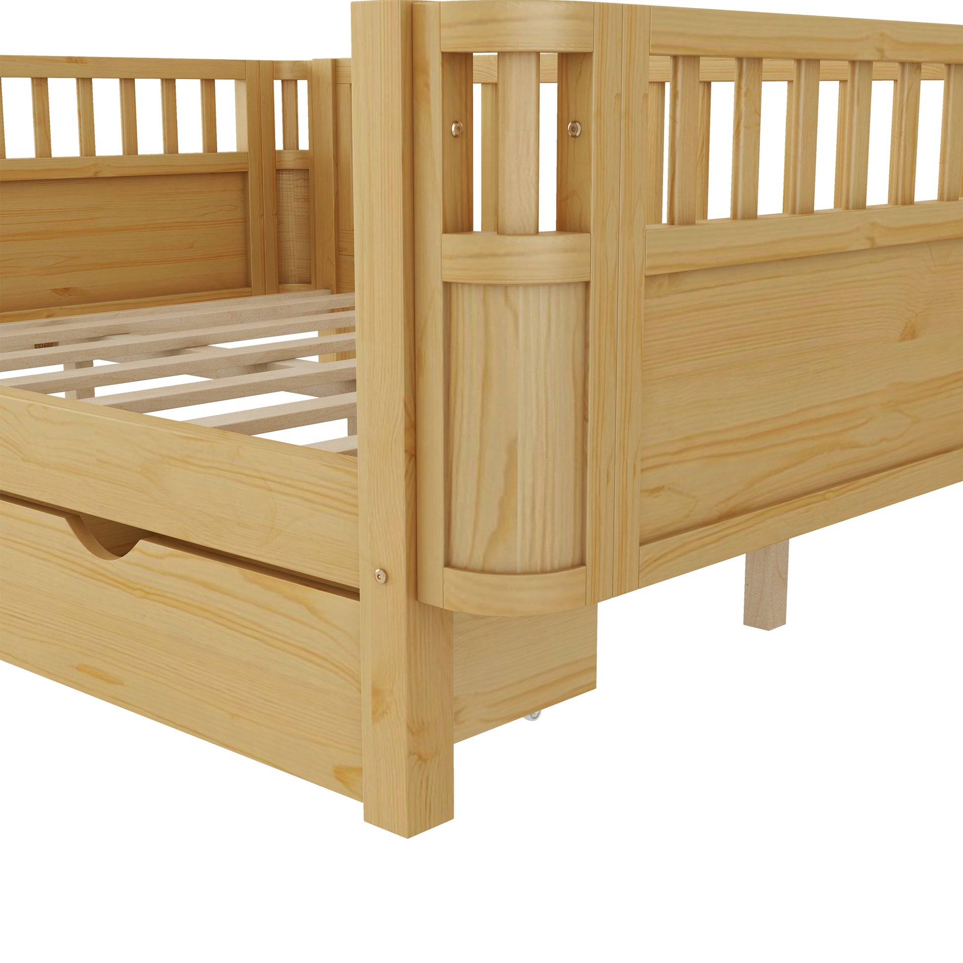 Full Size Wood Platform Bed for Kids, Wood Low Profile Full Bed with Rails for Girls and Boys, Natural (Patented Design),Old SKU W2593P409119 Expect Arrival Date 2026/7/10 image 9