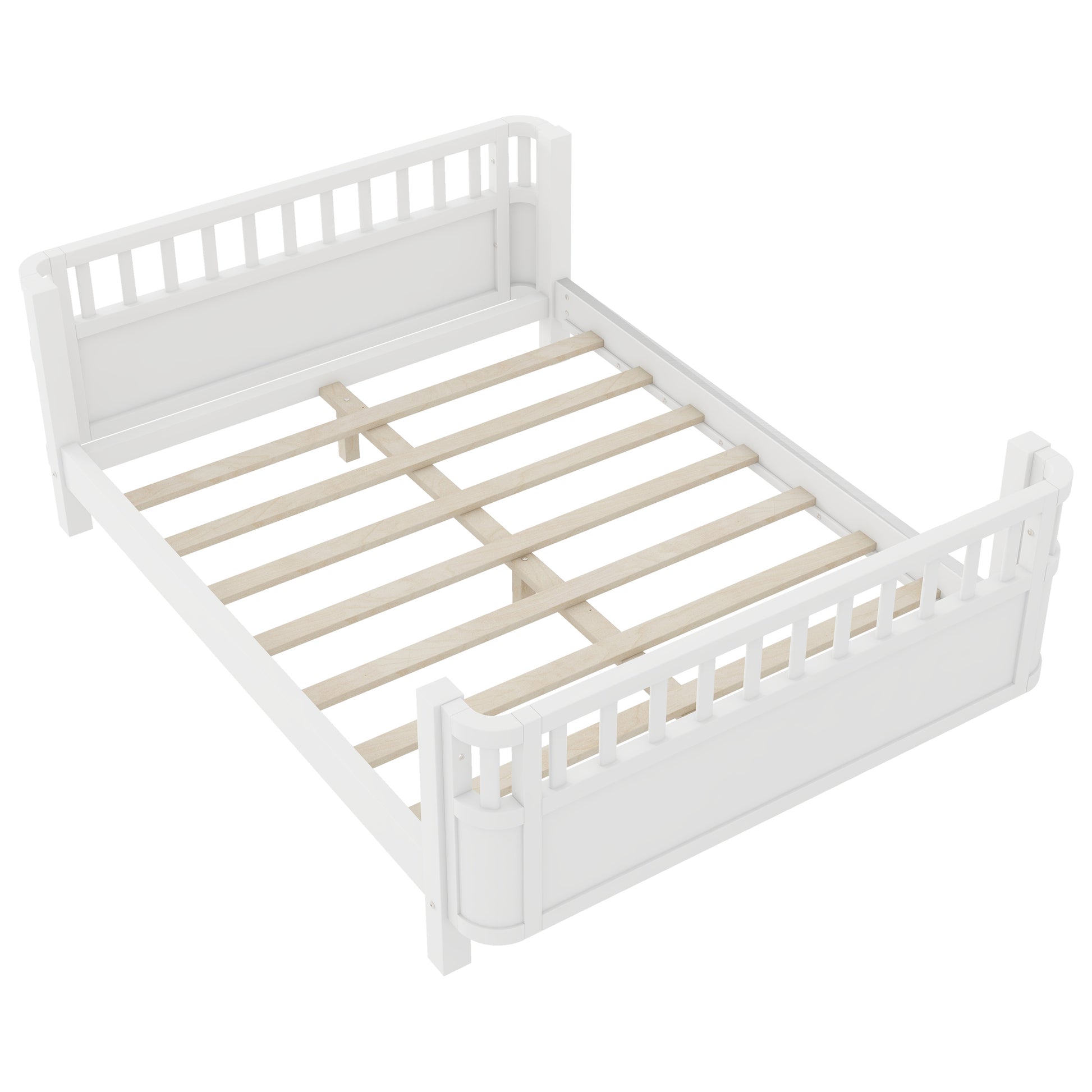 Full Size Wood Platform Bed for Kids, Wood Low Profile Full Bed with Rails for Girls and Boys, White (Patented Design, Old SKU W2593P233767) image 11